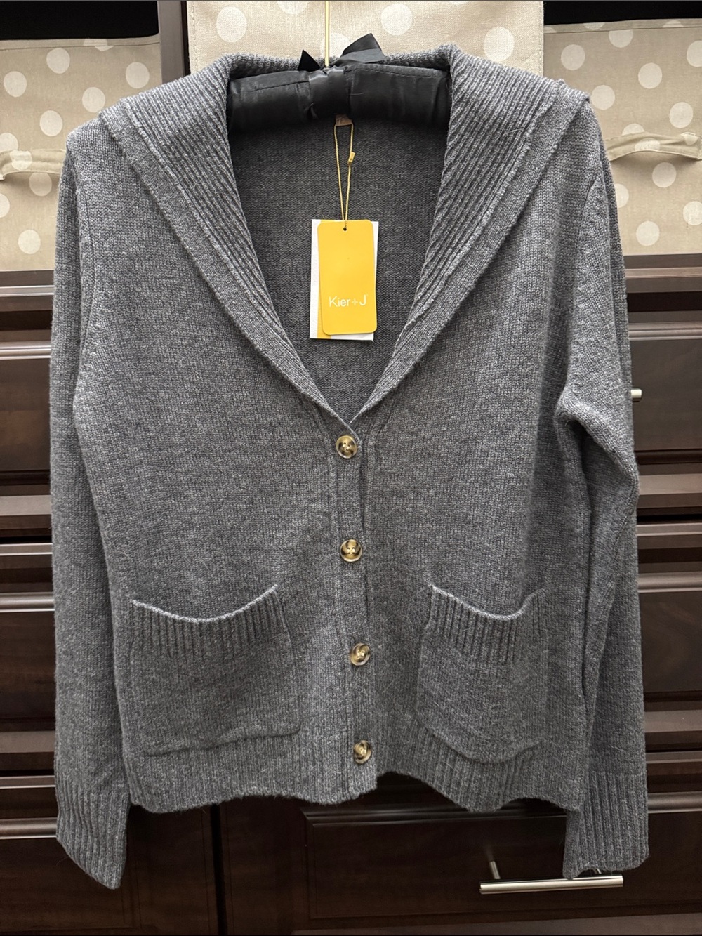 KIER + J Charcoal Gray Shawl-Collar Button Cardigan